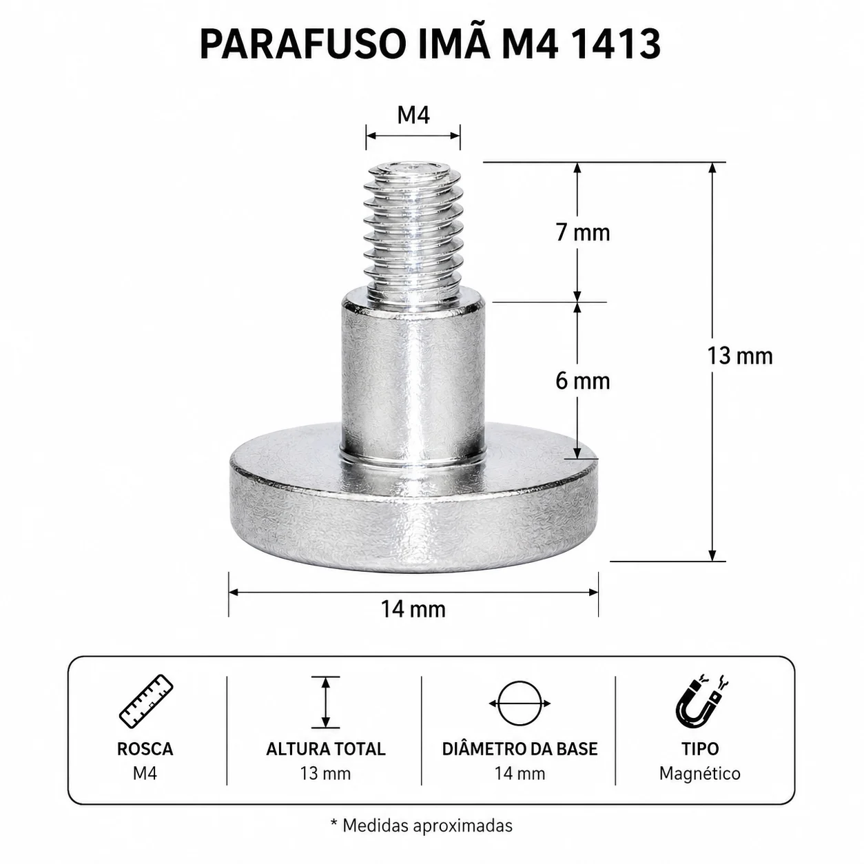 PARAFUSO IMÃ M4 PARA PAINEL DE LED 14X13MM - 1000 UNIDADES - Imagem 2