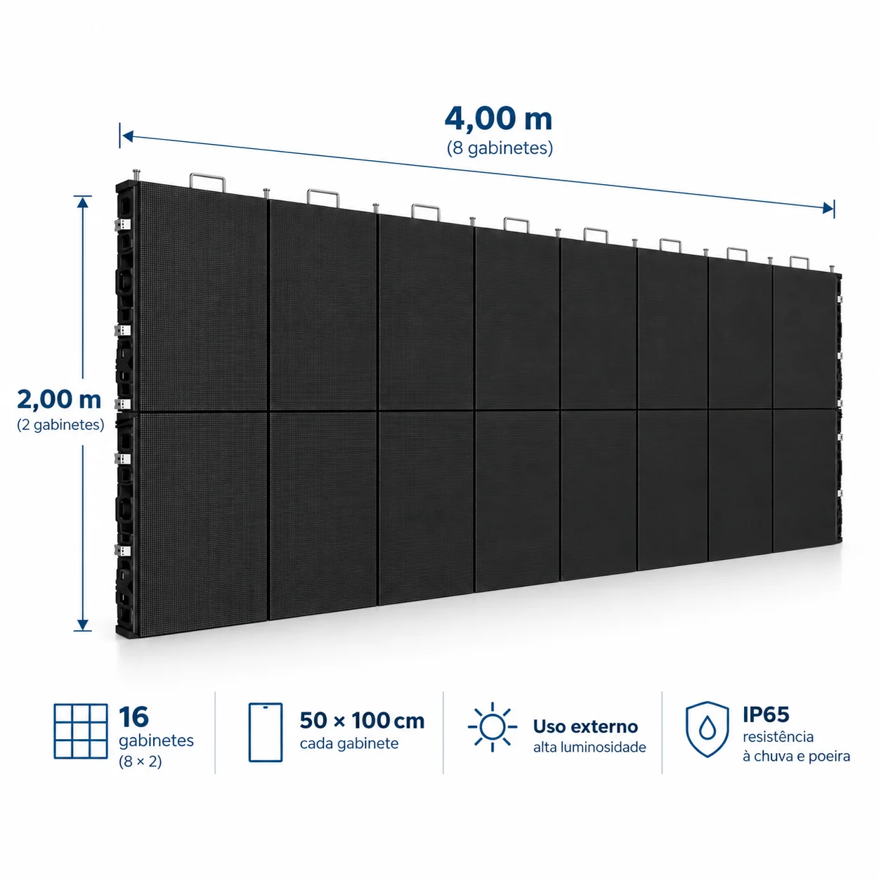 PAINEL DE LED P3.91 OUTDOOR 4 × 2 M – KIT 16 GABINETES - Imagem 2